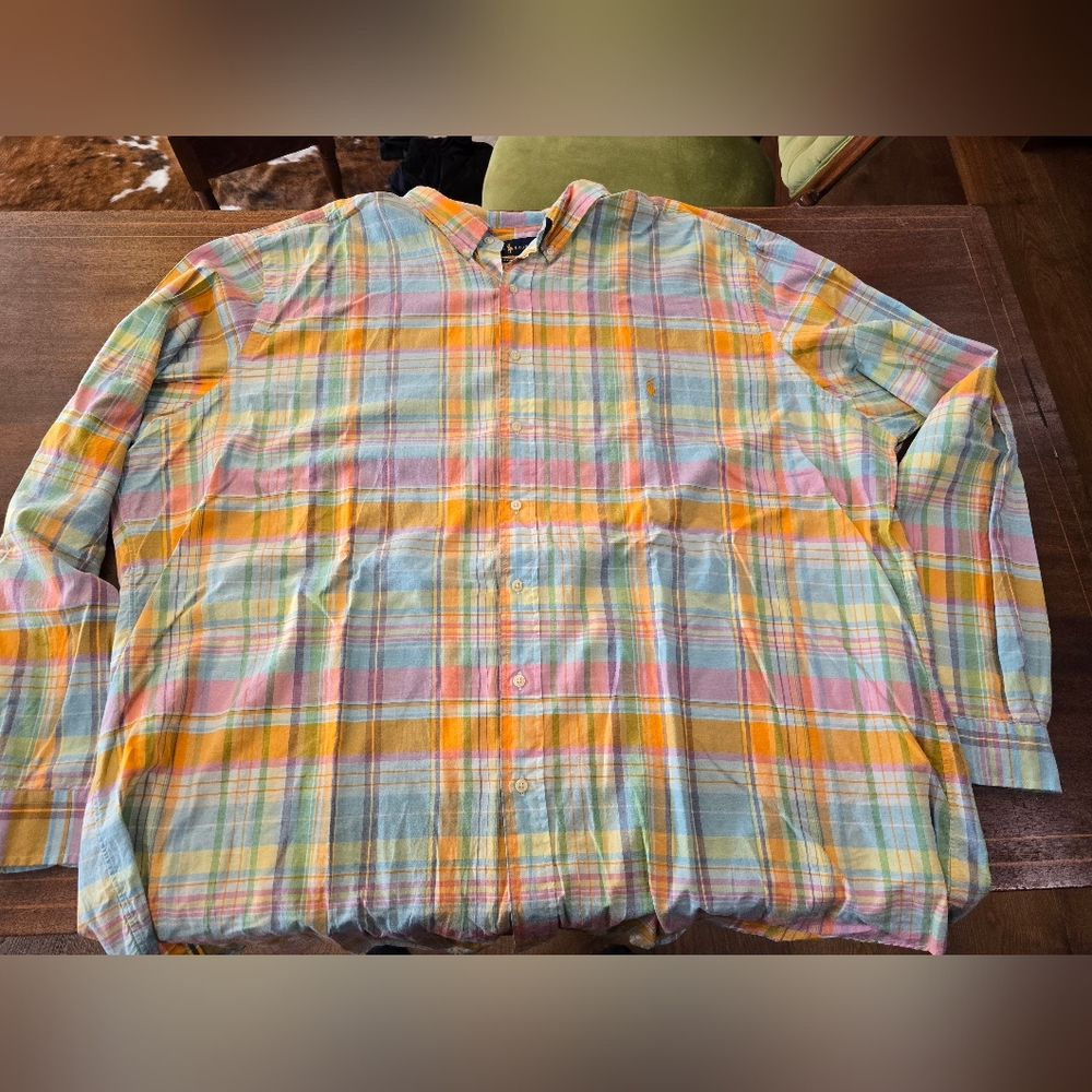 NWOT Men's 3XLT Ralph Lauren twill plaid Long Sleeve Button down